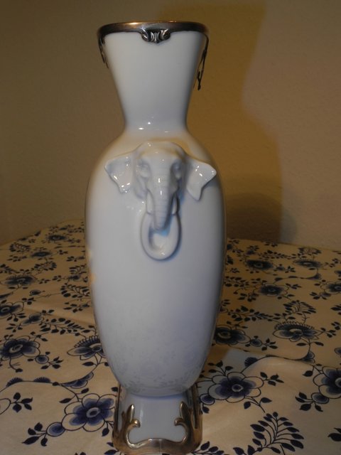 Silver mounted elephant head vase